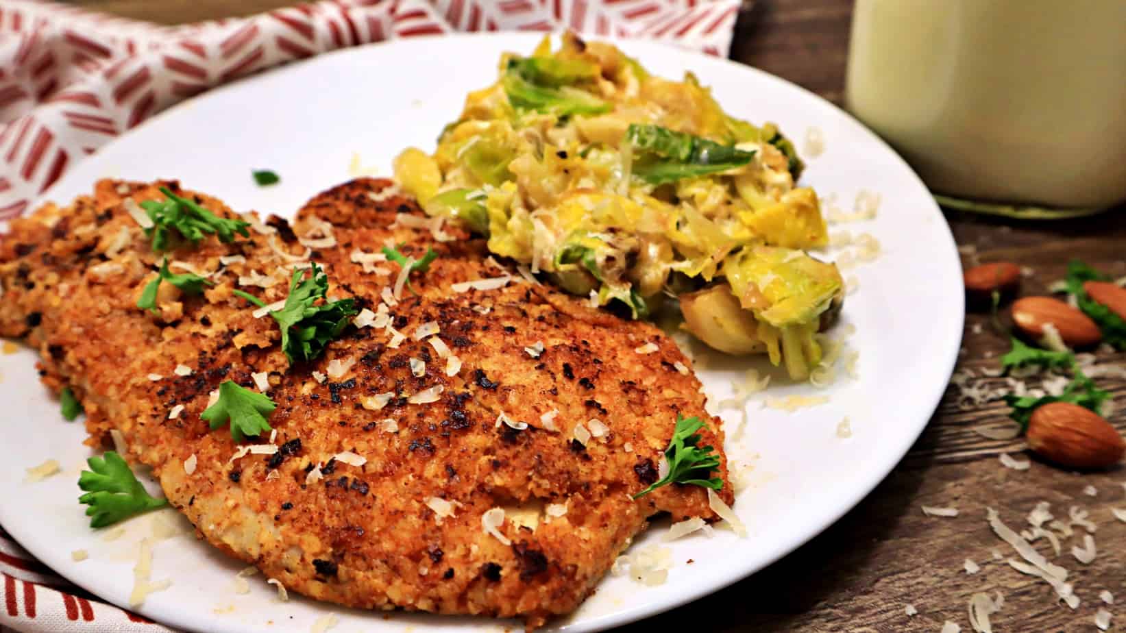 Keto Almond Crusted Fish With Cheesy Brussels Sprouts